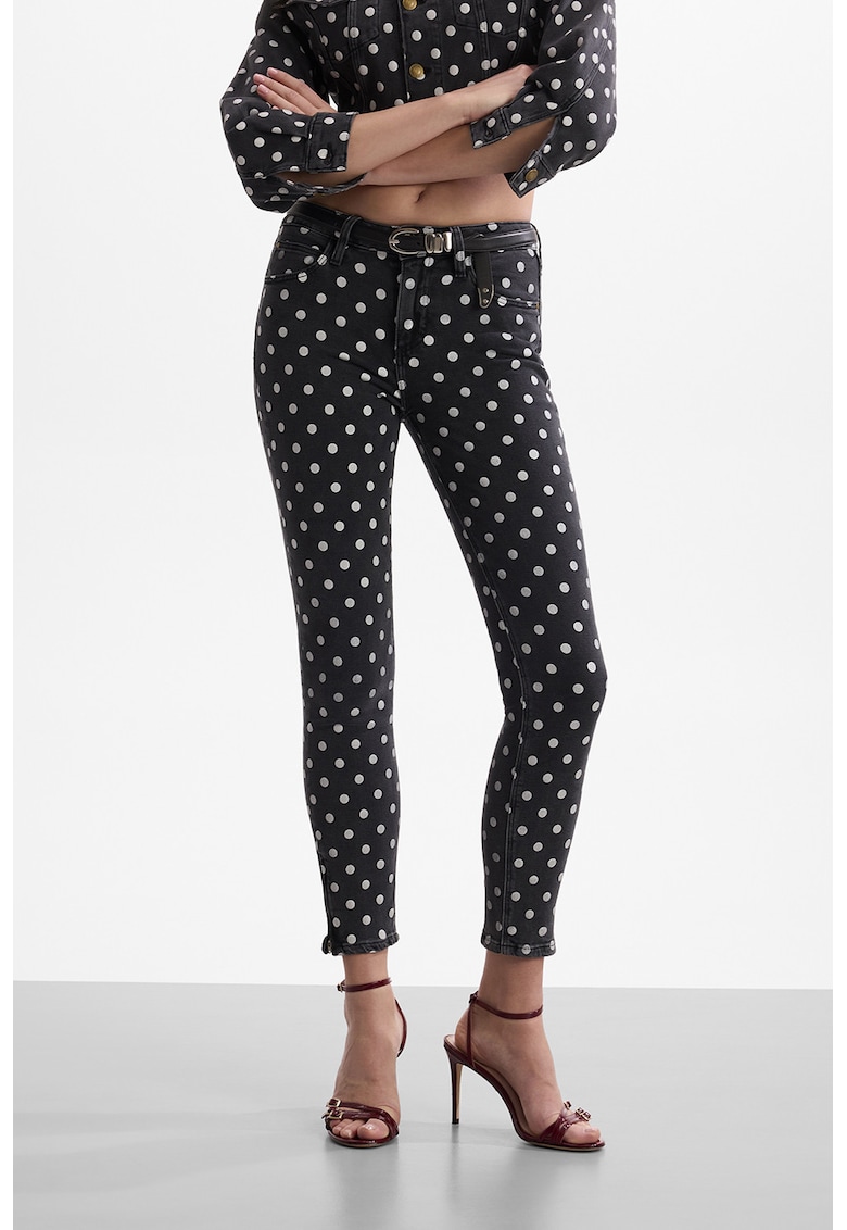 Blugi skinny crop cu model cu buline - Alb/Negru
