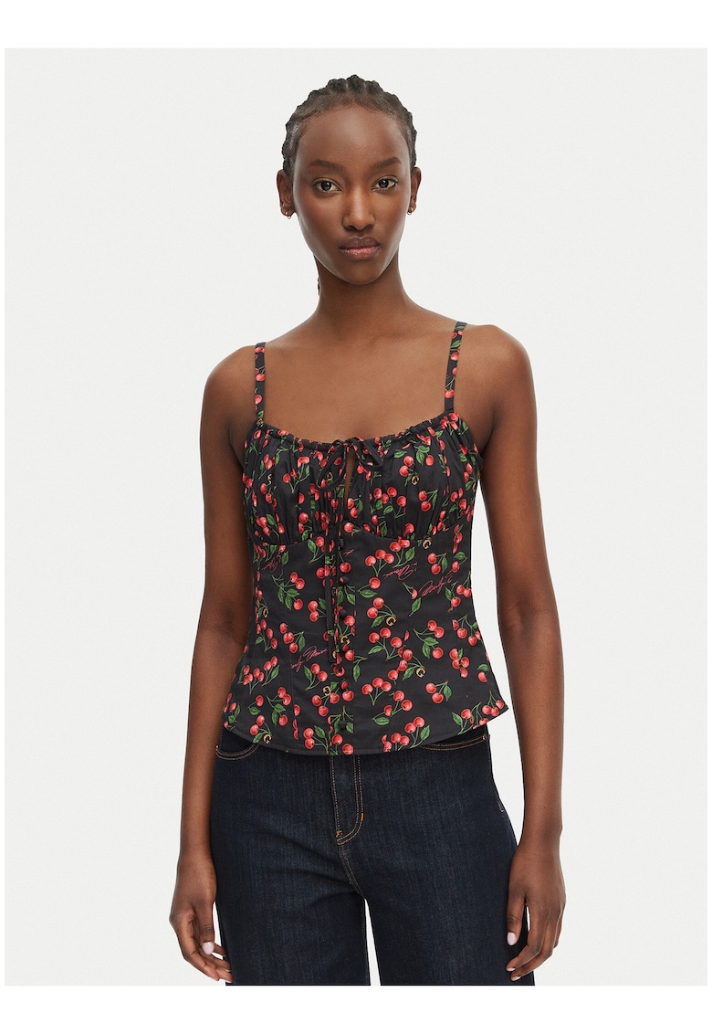 Top slim fit cu imprimeu cu cirese - Rosu/Verde/Negru