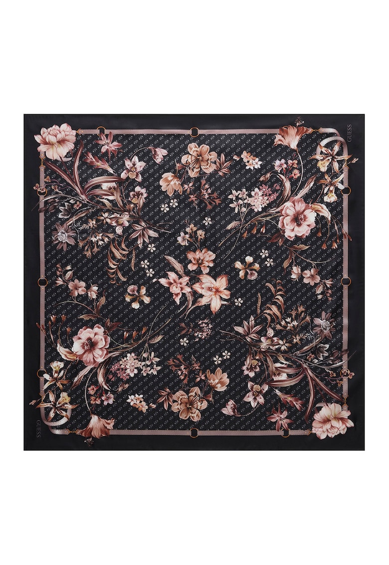 Esarfa cu model floral - Negru/Roz