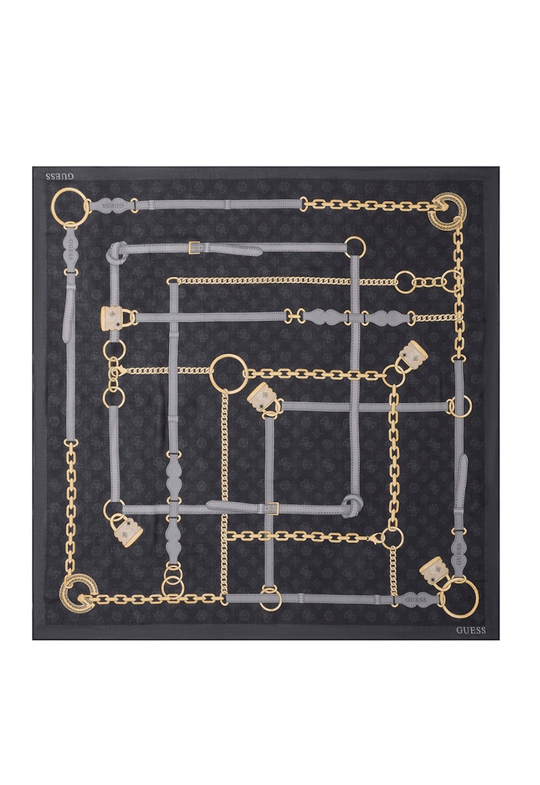 Esarfa din modal cu model logo Emilie - Negru/Bej