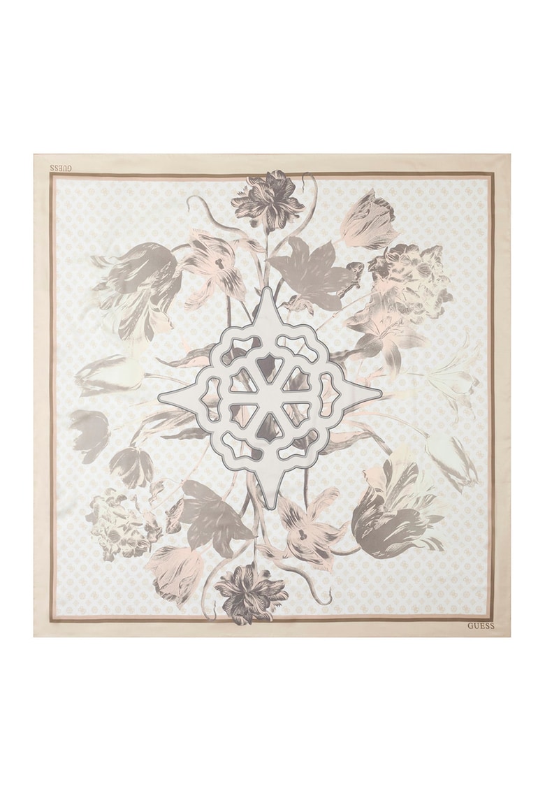 Esarfa cu model floral - Alb/Maro deschis
