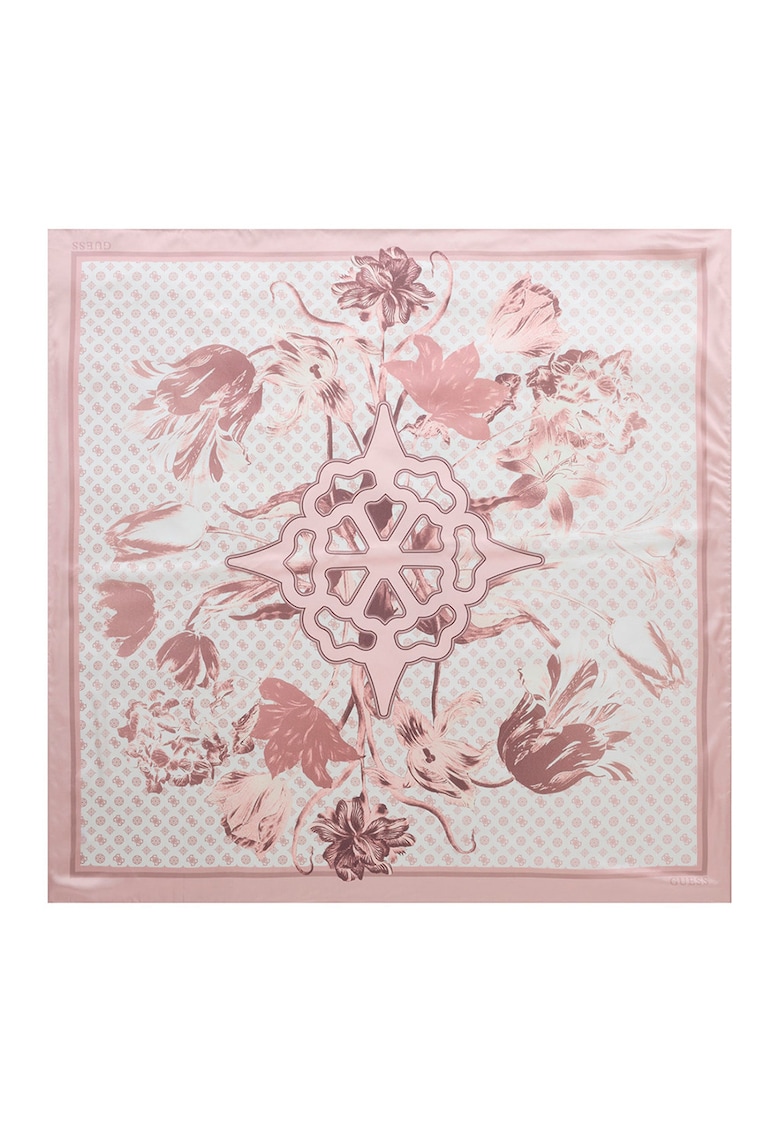 Esarfa cu model floral - Alb murdar/Roz