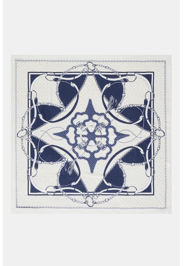 Esarfa cu design grafic Jcord - Alb murdar/Bleumarin