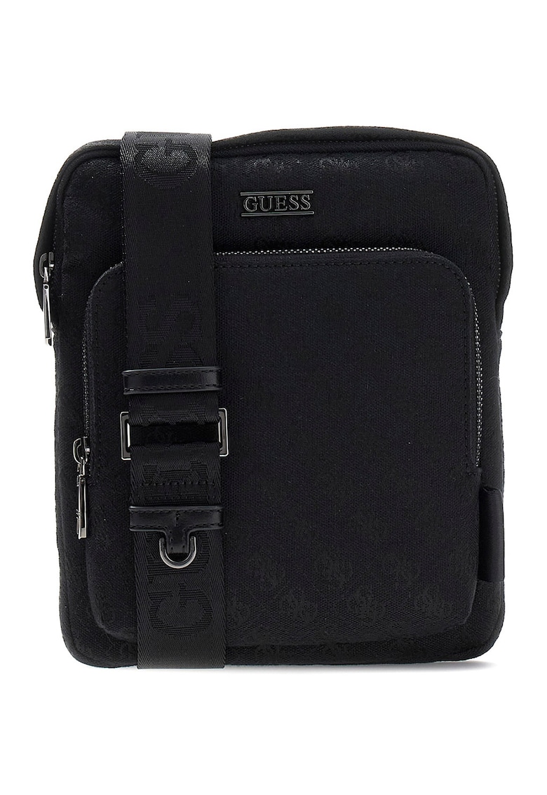 Geanta crossbody cu fermoar si model monograma Boston - Negru