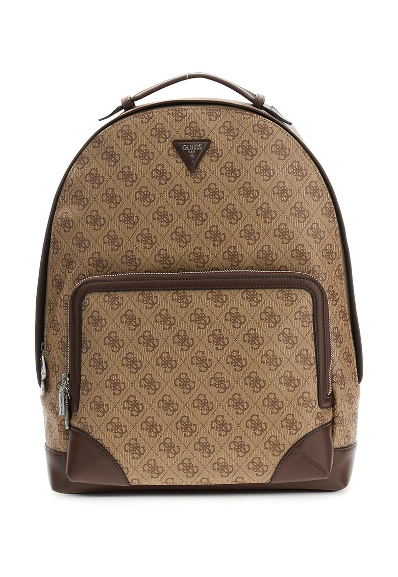 Rucsac cu buzunar frontal cu fermoar si model monograma Milano - Maro/Bej