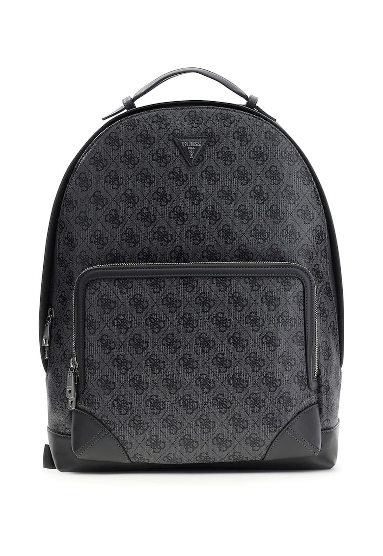 Rucsac cu buzunar frontal cu fermoar si model monograma Milano - Negru/Gri antracit