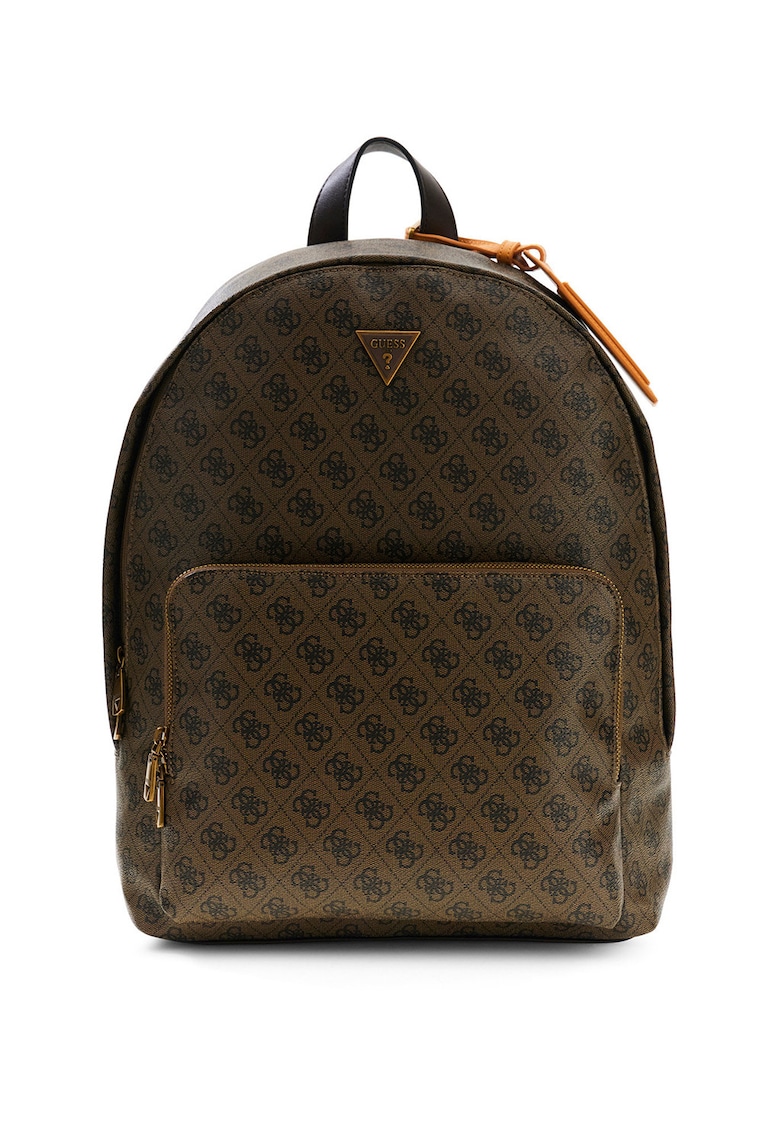 Rucsac de piele ecologica cu model monograma Milano - Negru/Caramel