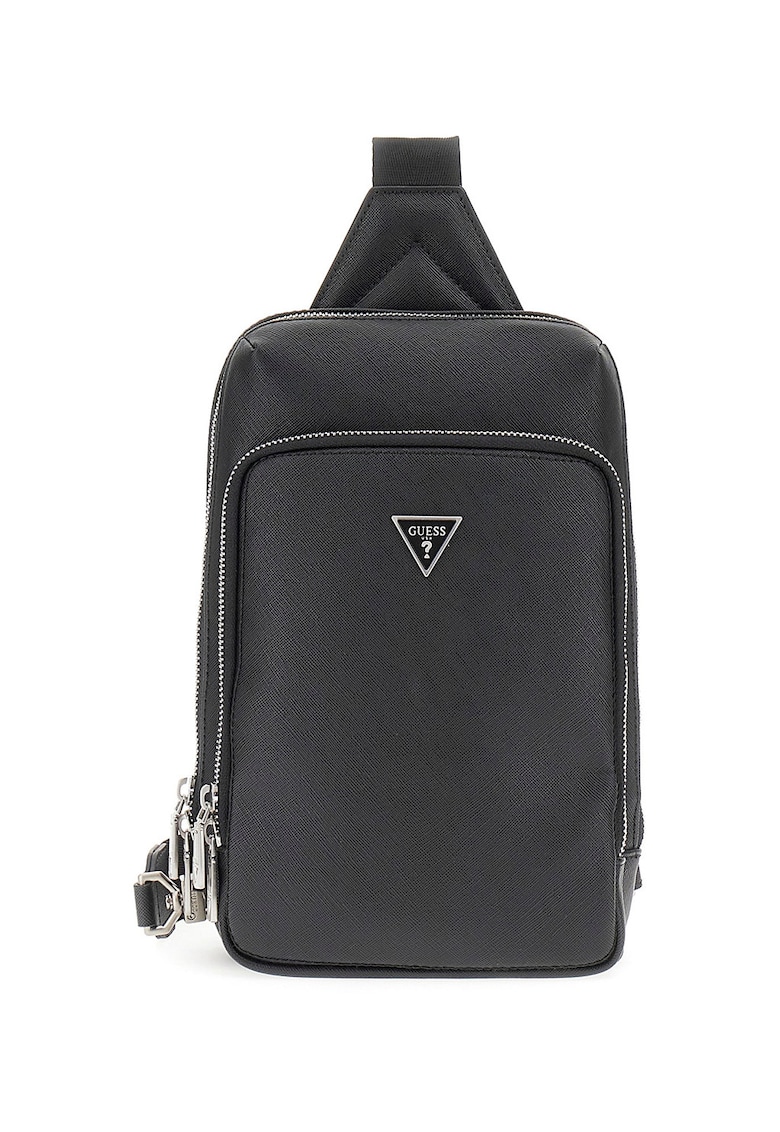 Geanta crossbody cu buzunar frontal cu fermoar Milano - Negru