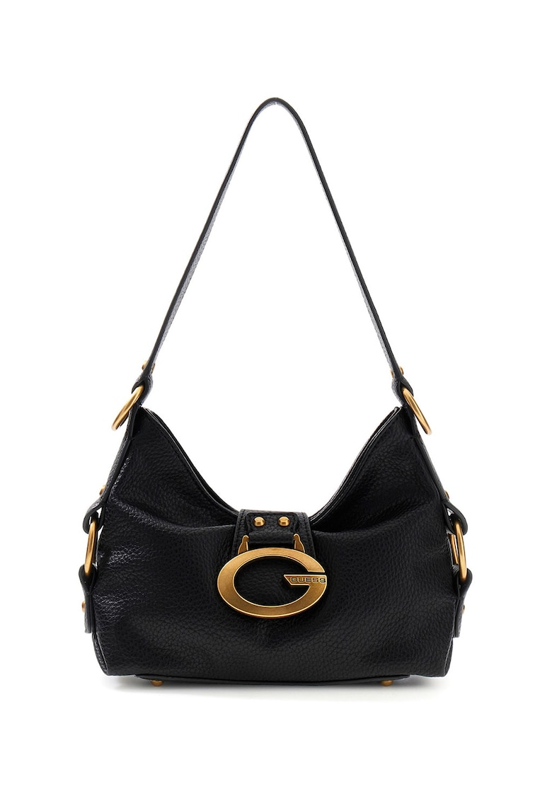 Geanta din piele ecologica cu bareta de umar si monograma metalica Camden - Negru