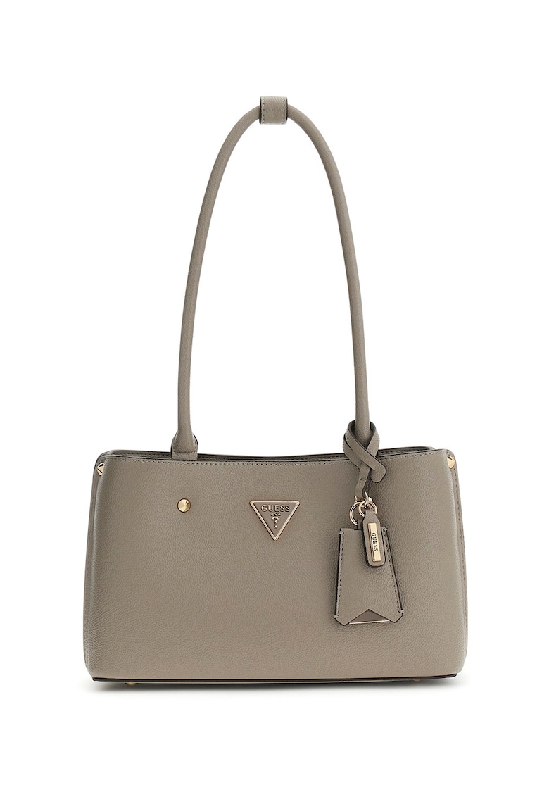 Geanta din piele ecologica cu bareta de umar si aplicatie logo Meridian - Grej