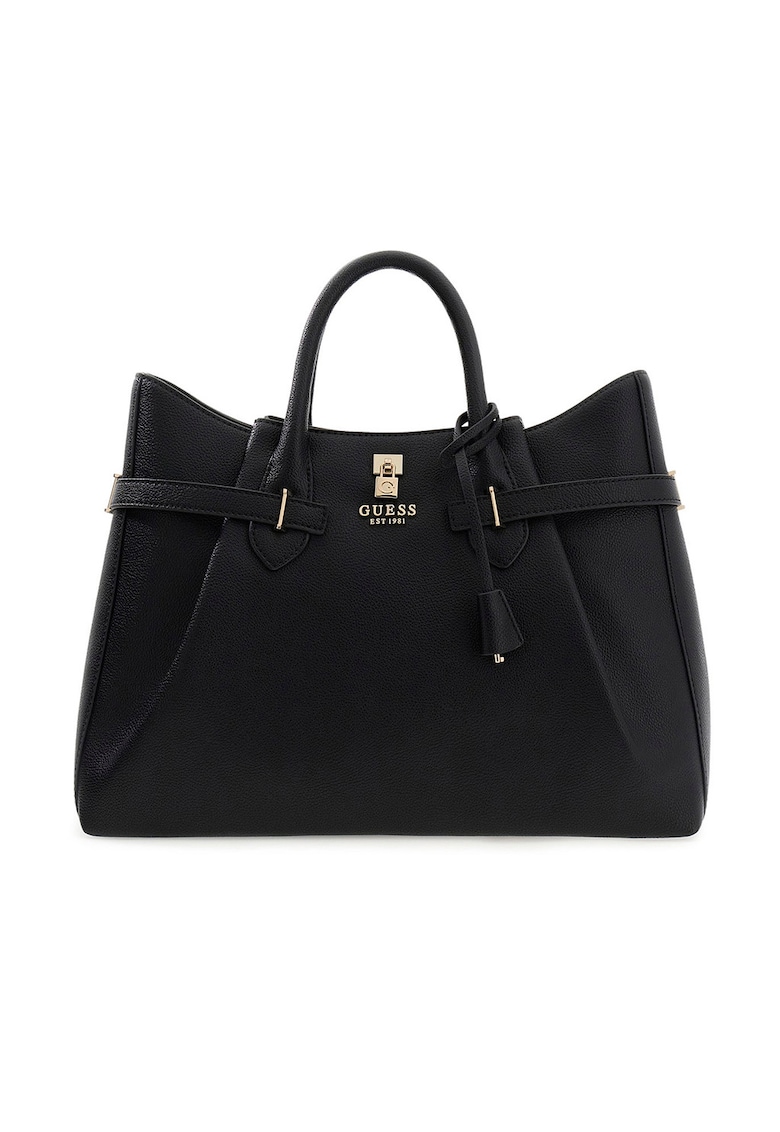 Geanta din piele ecologica cu bareta de umar si bareta decorativa Yesba - Negru