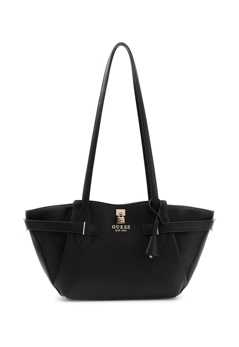 Geanta din piele ecologica cu bareta de umar si bareta decoratica - Negru