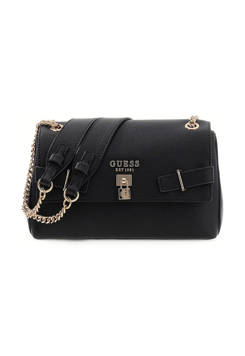 Geanta din piele ecologica cu bareta de umar si bareta ajustabila din lant - Negru