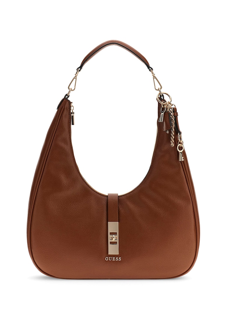 Geanta din piele ecologica cu bareta de umar si model uni - Maro cognac