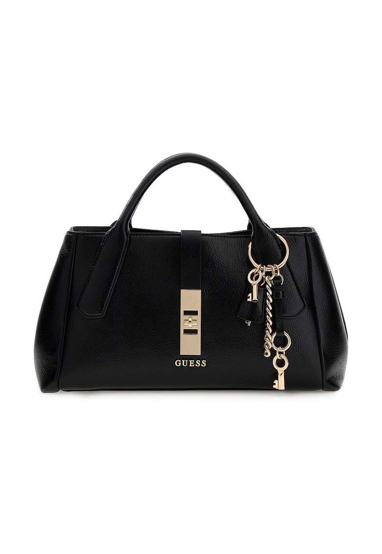 Geanta din piele ecologica cu maner si model uni - Negru