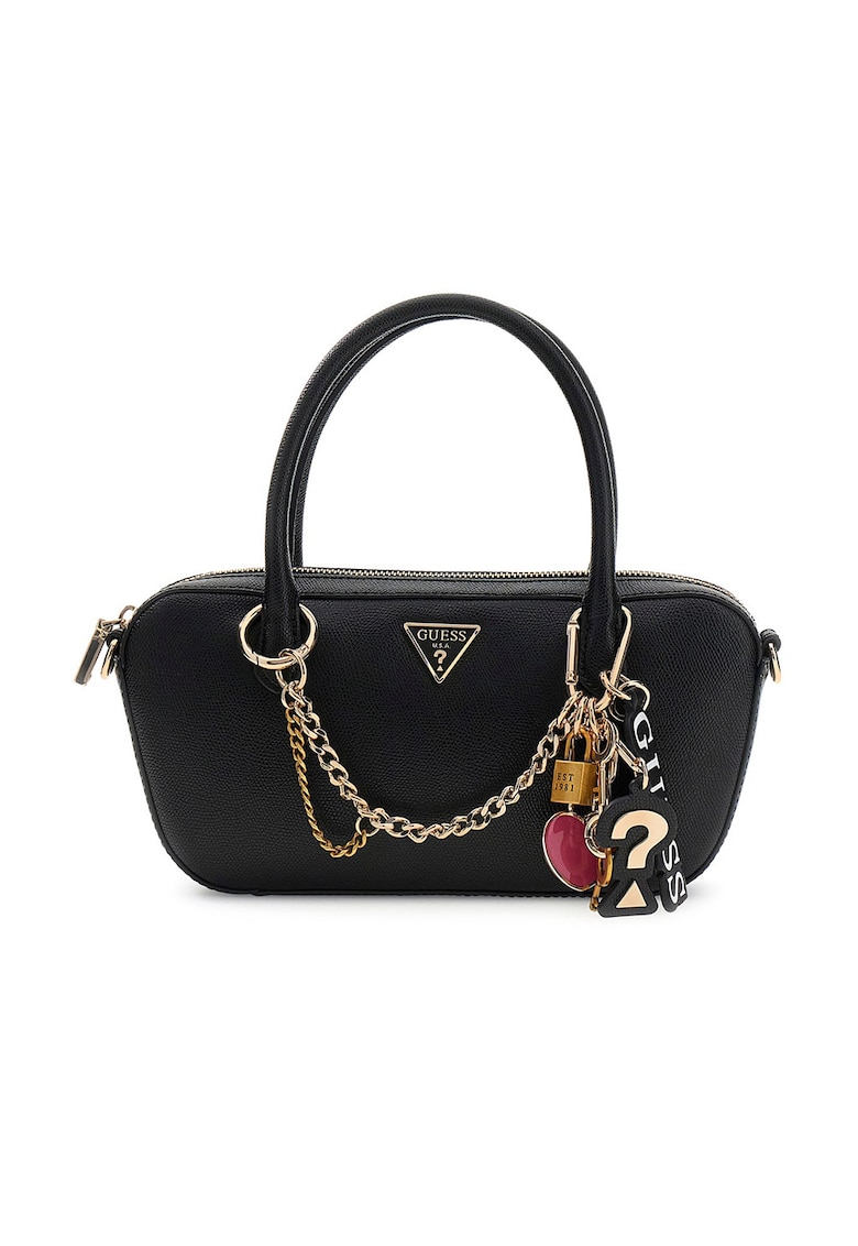 Geanta din piele ecologica cu maner si talismane - Negru