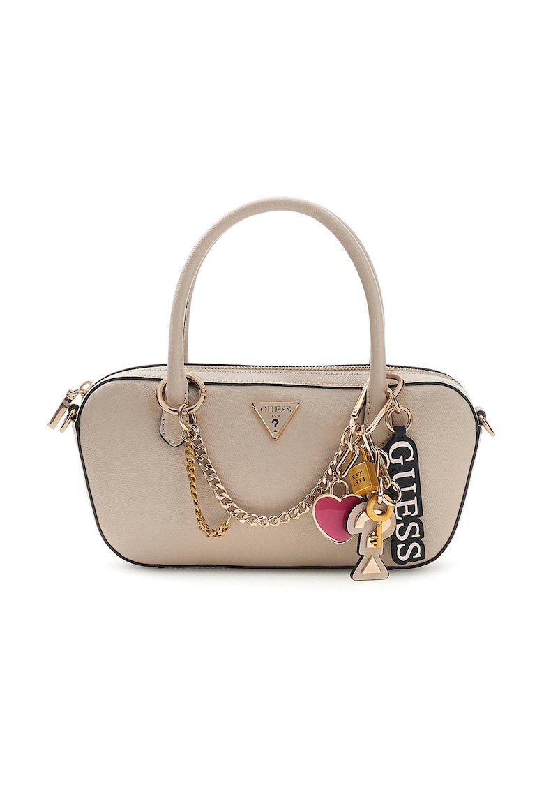 Geanta din piele ecologica cu maner si talismane - Maro taupe deschis