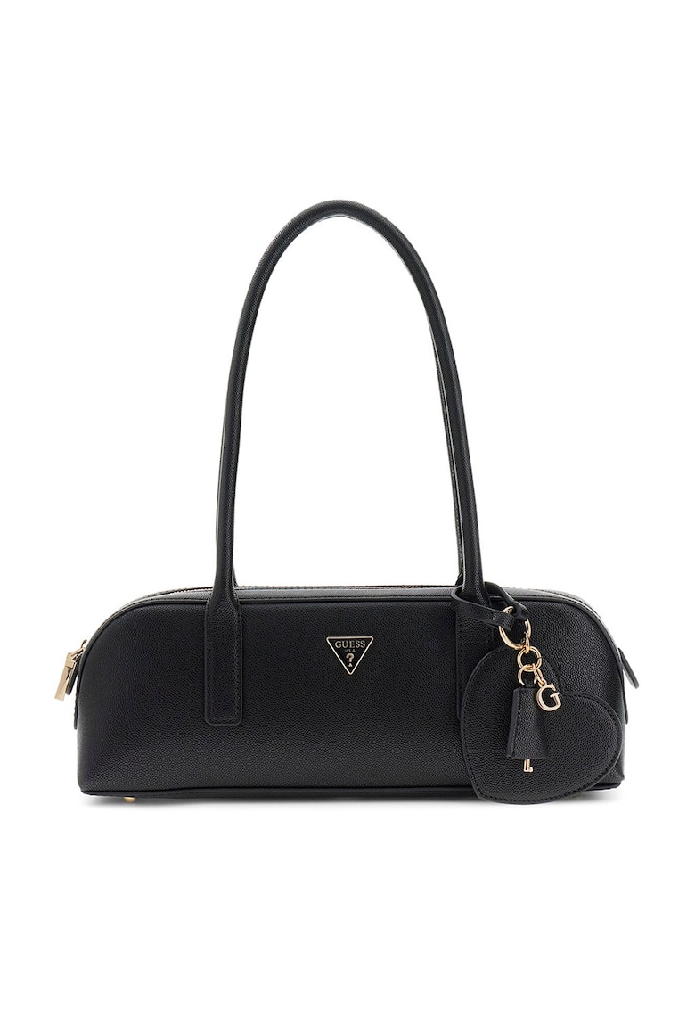 Geanta din piele ecologica cu bareta de umar si accesoriu logo Isobel