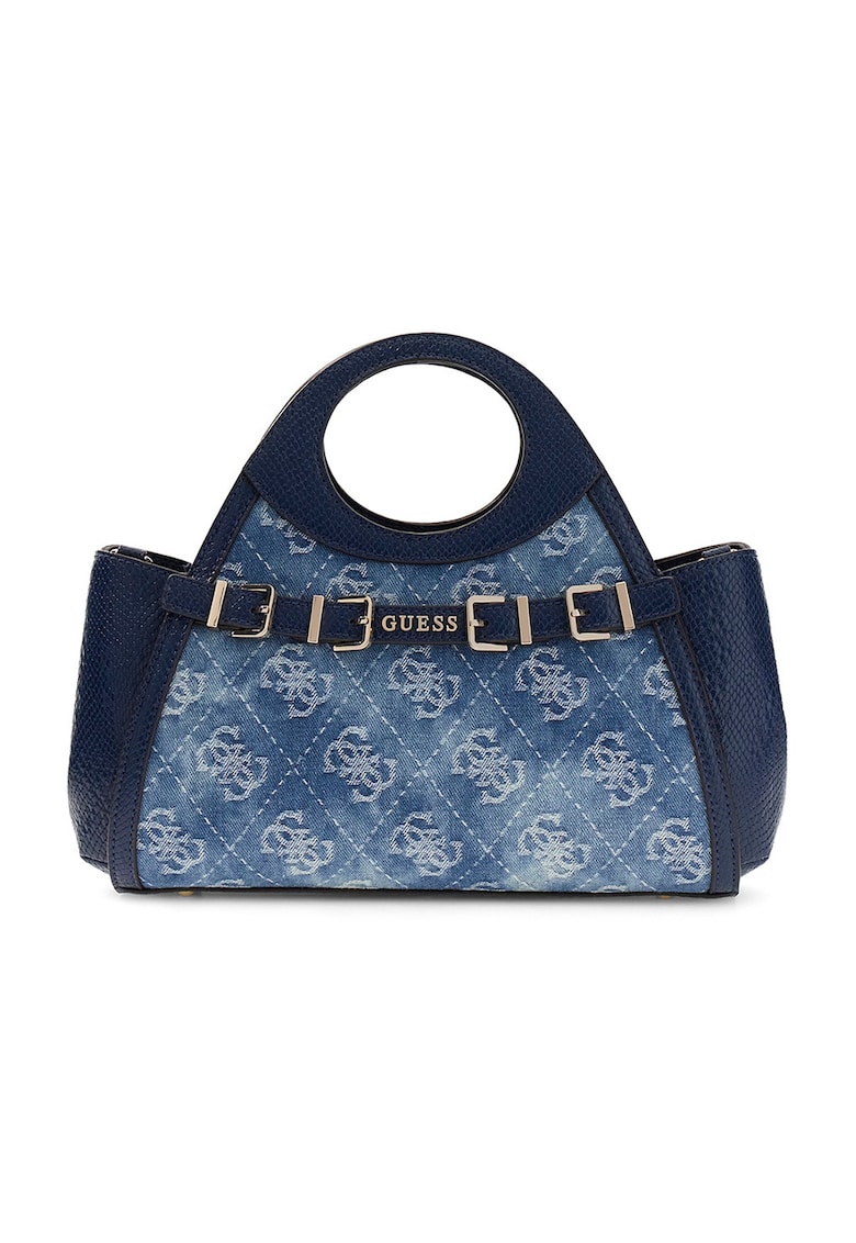 Geanta din denim cu maner si model monograma Dovie - Bleumarin