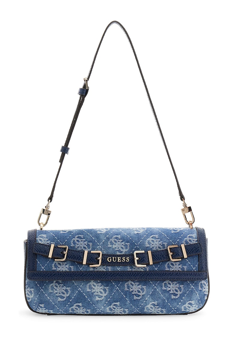 Geanta cu bareta de umar si model monograma Dovie - Albastru