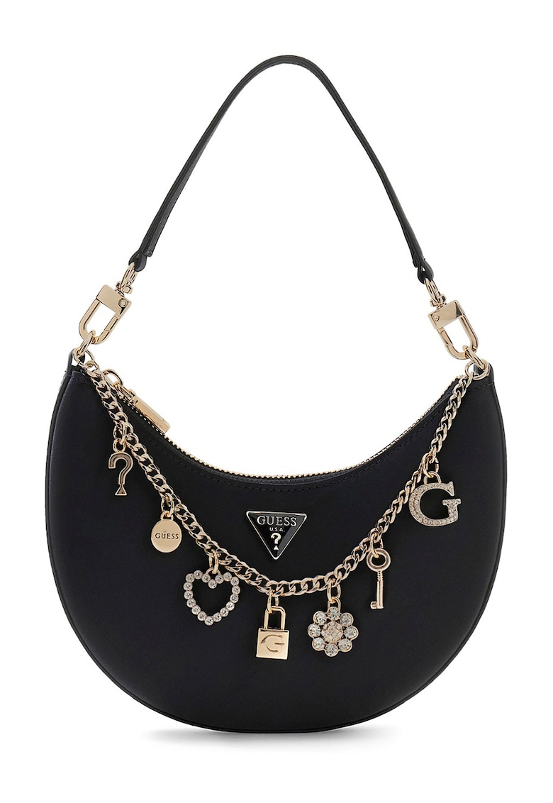 Geanta cu bareta de umar si aplicatie decorativa din lant Tasmin - Negru