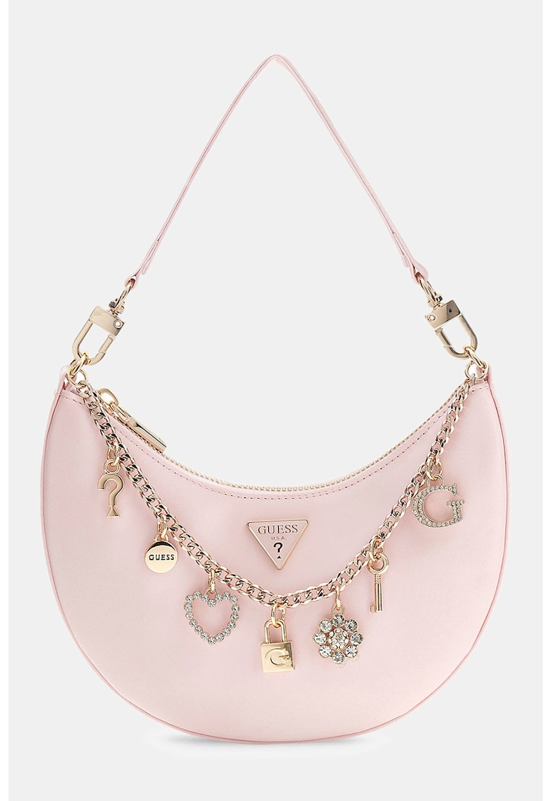 Geanta cu bareta de umar si aplicatie decorativa din lant Tasmin - Roz pastel