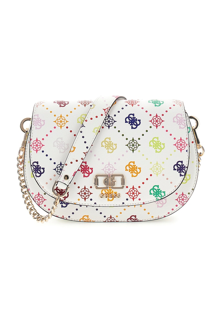 Geanta crossbody din piele ecologica cu model logo Emelie - Alb/Roz/Albastru