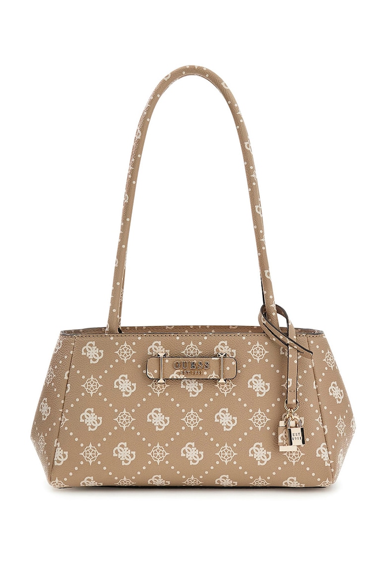 Geanta din piele ecologica cu bareta de umar si model logo Carrie - Bej