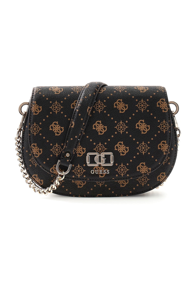 Geanta crossbody din piele ecologica cu model logo Emelie - Negru/Bej