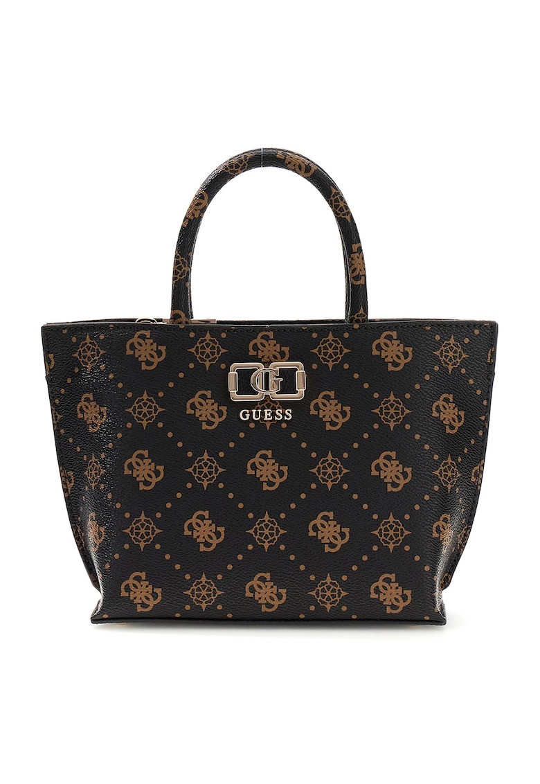 Geanta tote din piele ecologica cu model logo Emelie - Negru/Bej