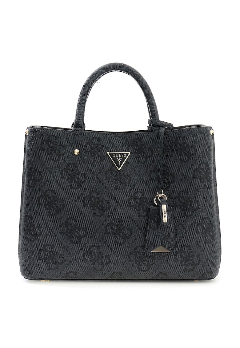 Geanta shopper cu fermoar si model monograma Meridian - Negru