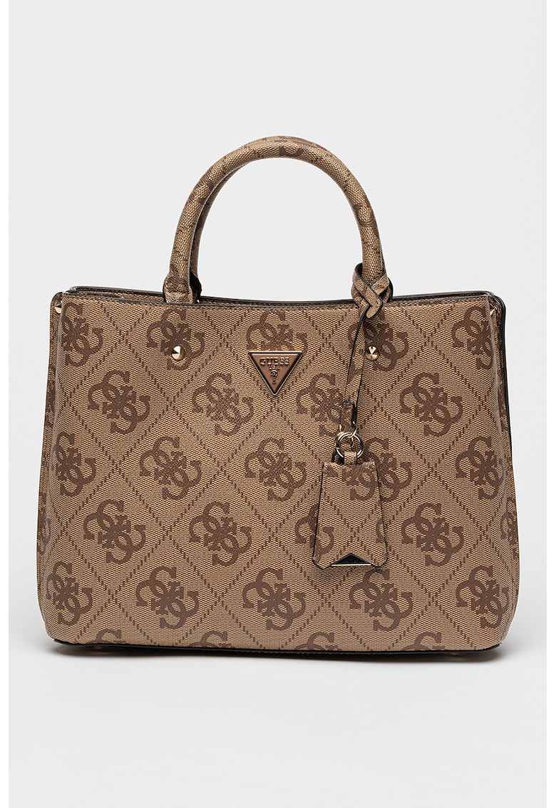 Geanta shopper cu fermoar si model monograma Meridian - Maro camel