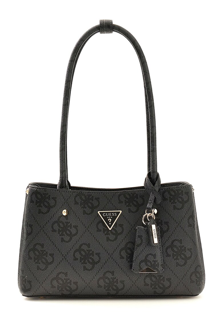 Geanta din piele ecologica cu model monograma si bareta de umar Meridian - Negru