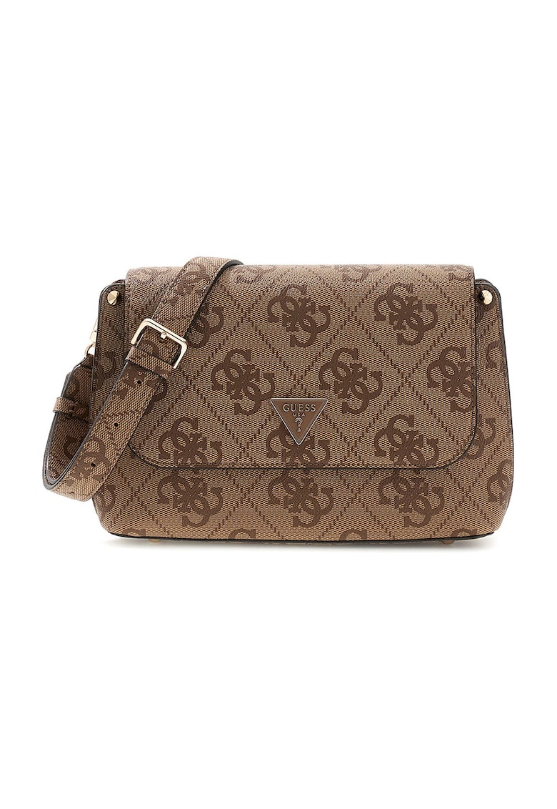 Geanta crossbody cu clapa si model monograma Meridian - Bej