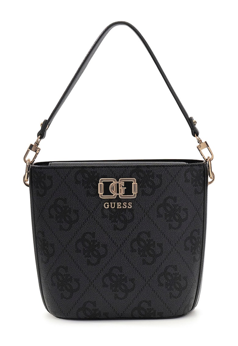 Geanta bucket din piele ecologica cu model monograma Karnilla - Negru