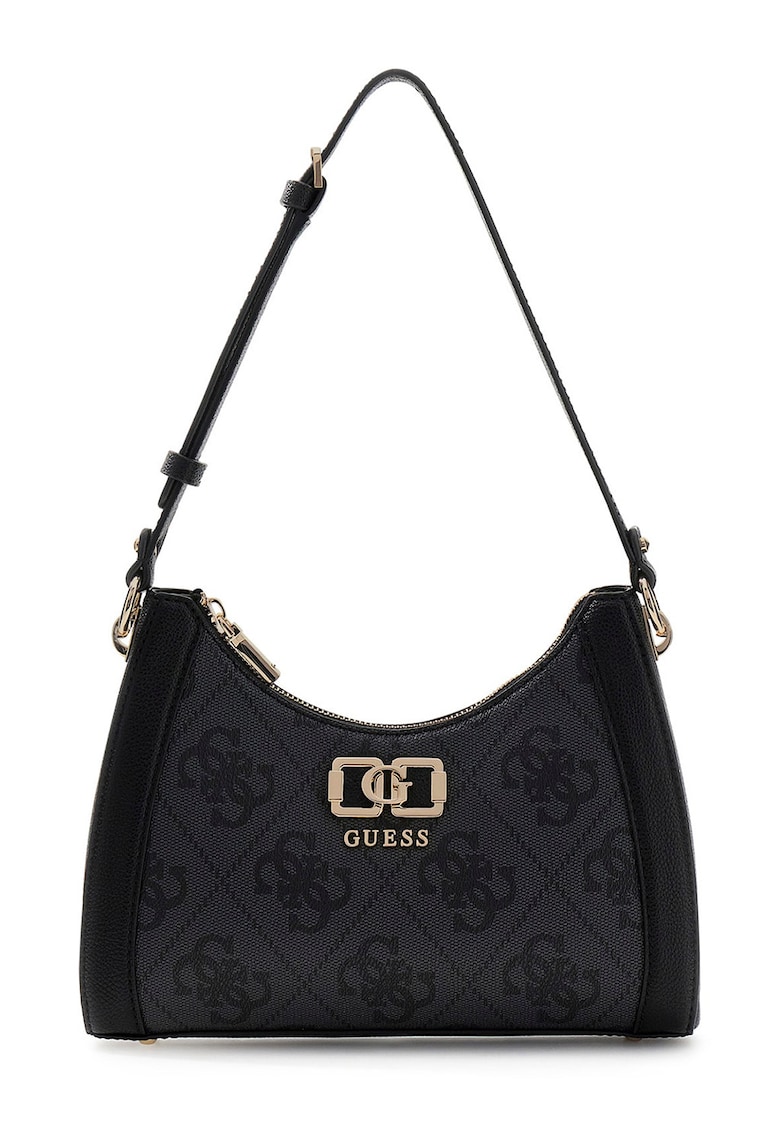 Geanta din piele ecologica cu bareta de umar si model monograma Karnilla - Negru