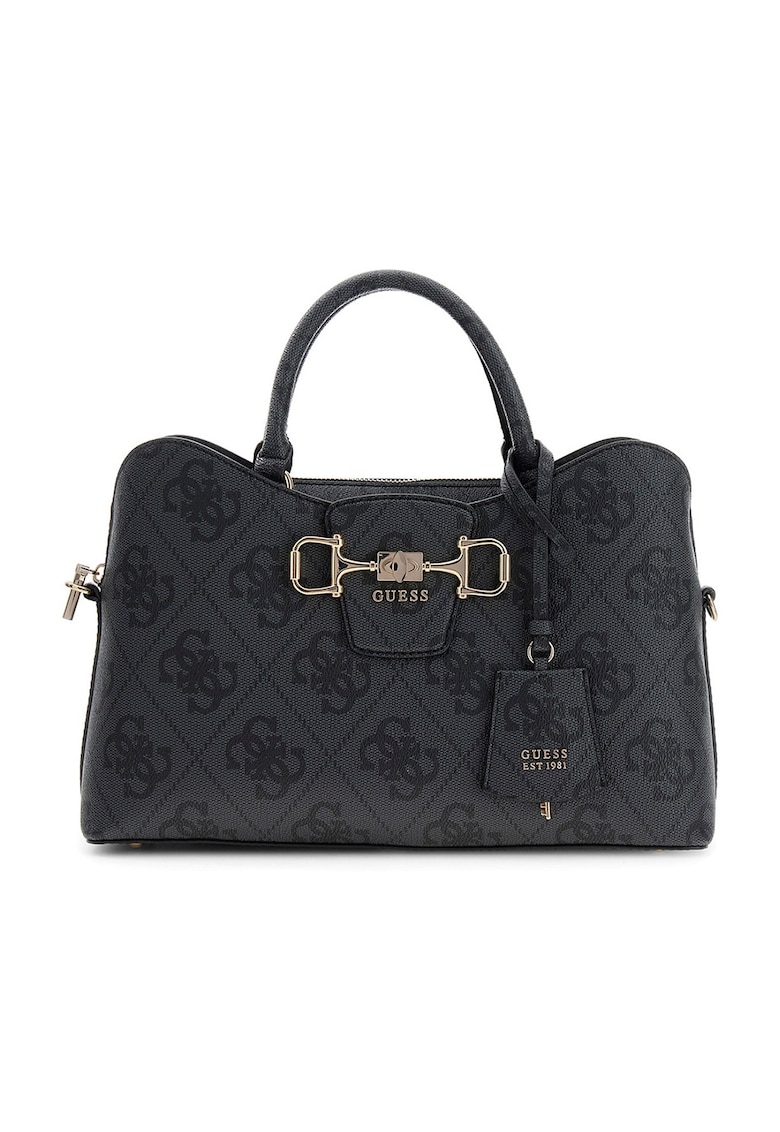 Geanta din piele ecologica cu bareta de umar si model monograma Janie - Negru