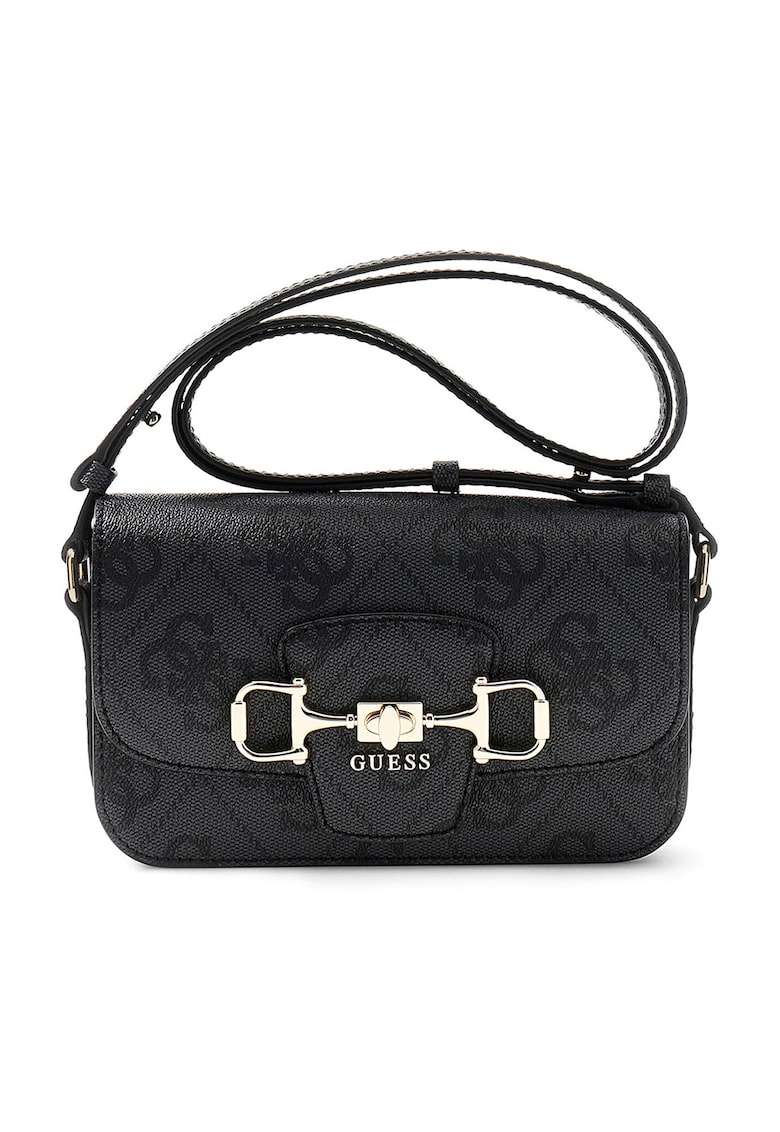 Geanta crossbody din piele ecologica cu model monograma Janie - Negru