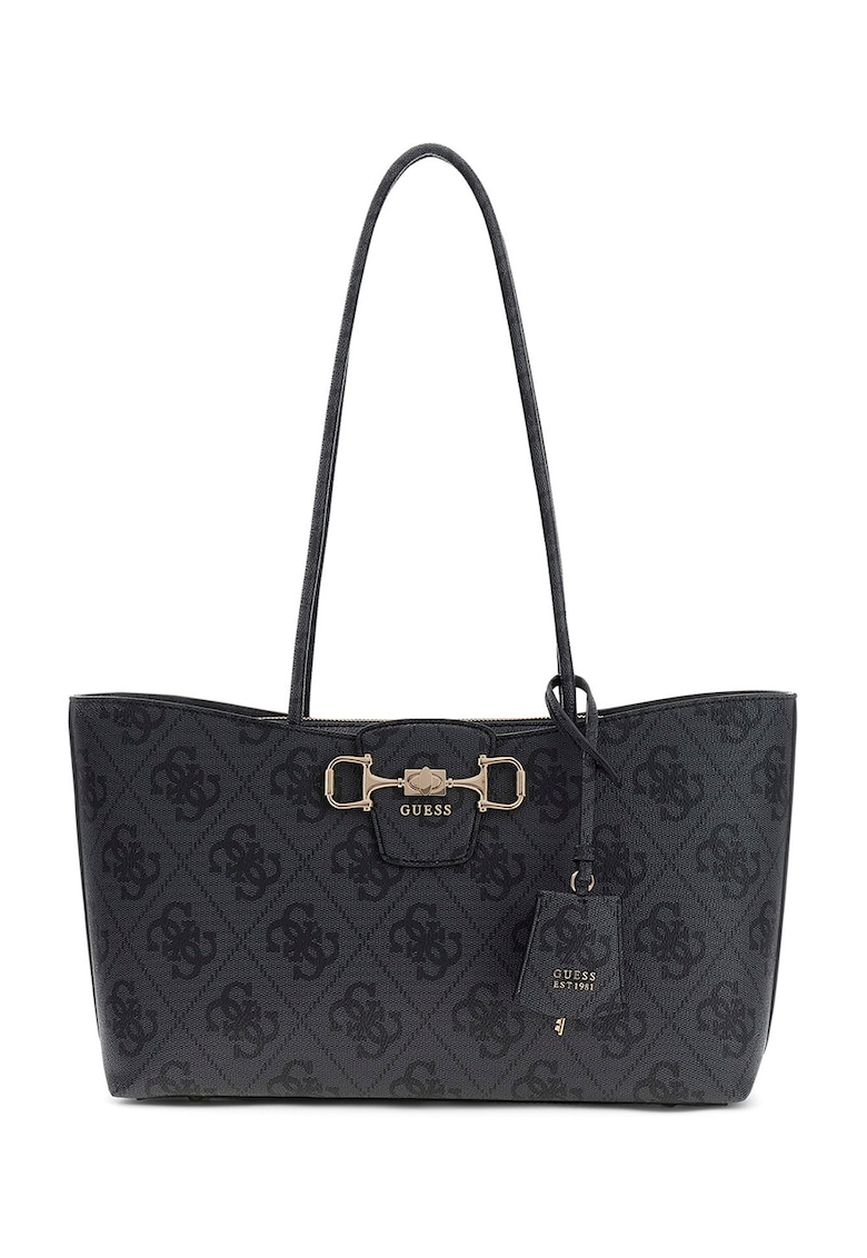 Geanta shopper din piele ecologica cu model monograma Janie - Negru