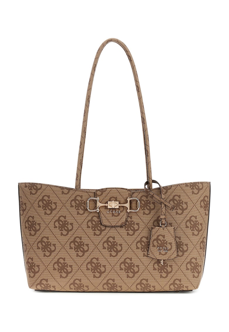 Geanta shopper din piele ecologica cu model monograma Janie - Bej