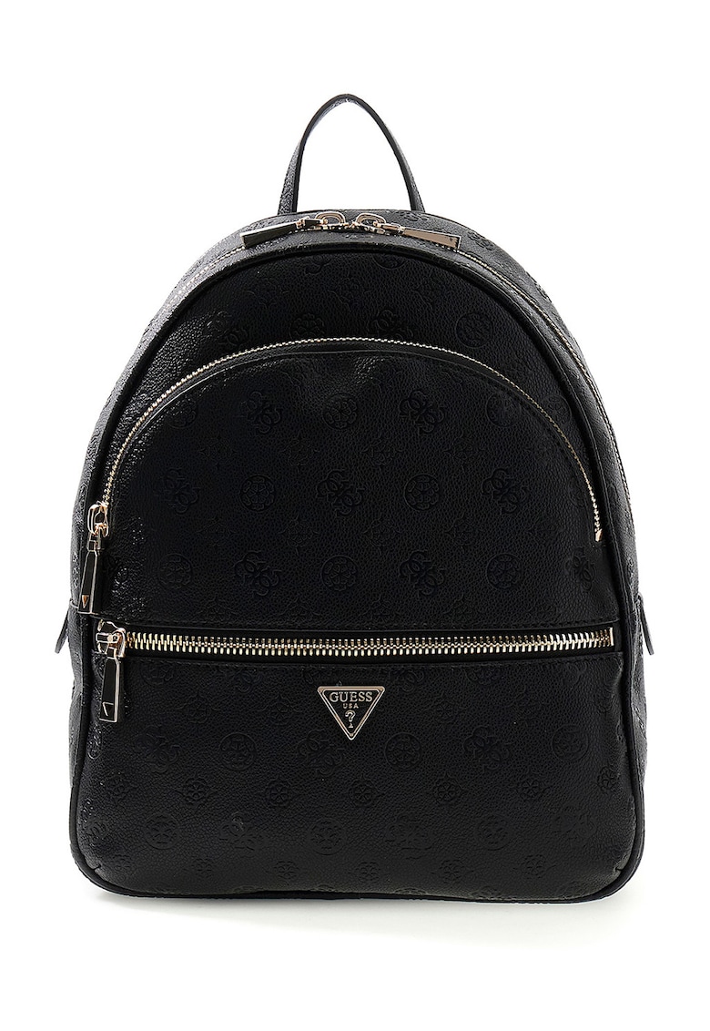 Rucsac din piele ecologica cu model monograma Manhattan II - Negru