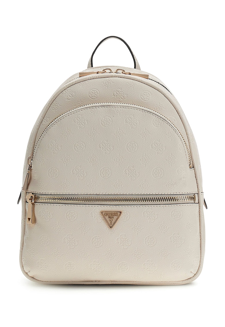 Rucsac din piele ecologica cu model monograma Manhattan II - Alb murdar