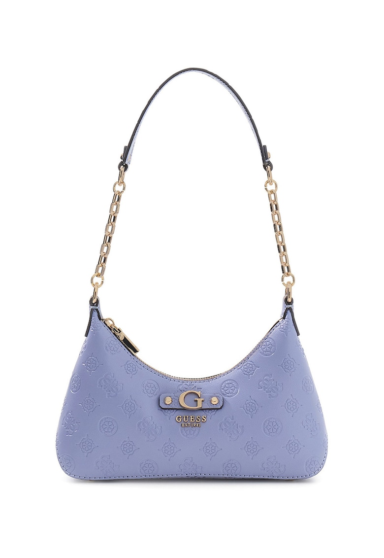 Geanta din piele ecologica cu bareta de umar si monograma Dita - Albastru azur