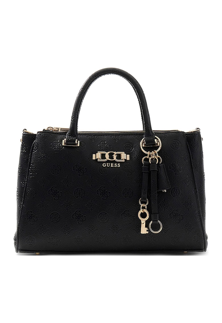 Geanta din piele ecologica cu bareta de umar si monograma Anise - Negru