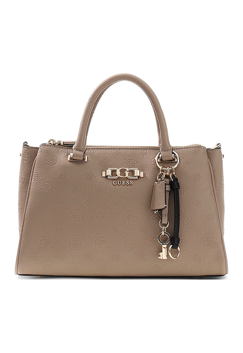 Geanta din piele ecologica cu bareta de umar si monograma Anise - Maro taupe