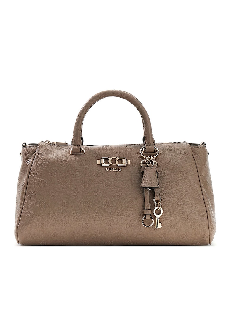 Geanta de piele ecologica cu bareta de umar si monograma Anise - Maro taupe