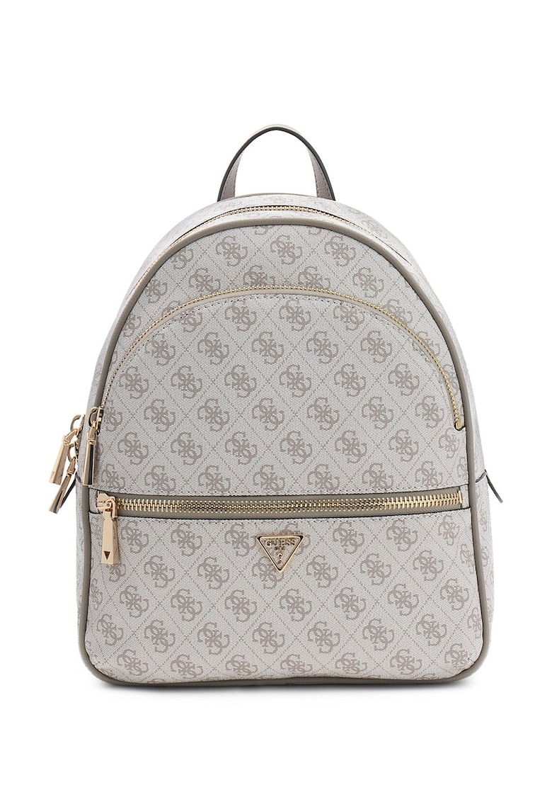 Rucsac din piele ecologica cu model monograma Manhattan II - Gri deschis/Maro taupe