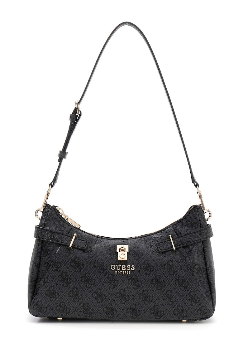 Geanta de piele ecologica cu bareta de umar si model monograma Yesba - Gri antracit