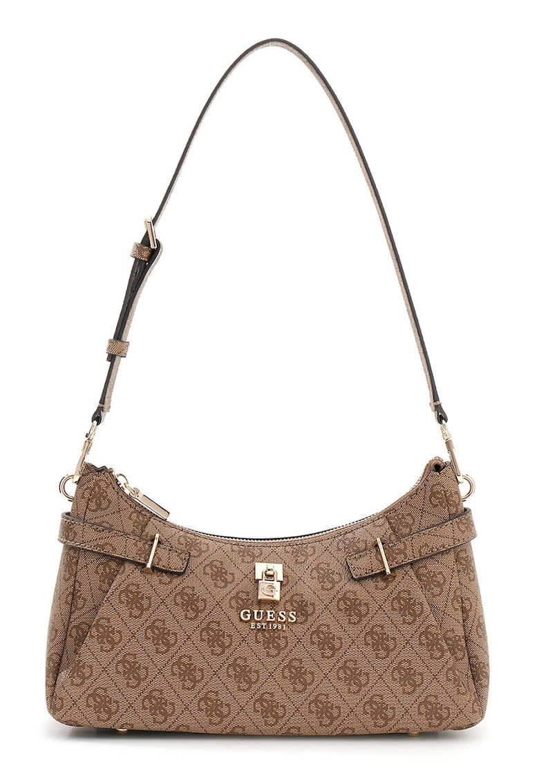 Geanta de piele ecologica cu bareta de umar si model monograma Yesba - Maro taupe