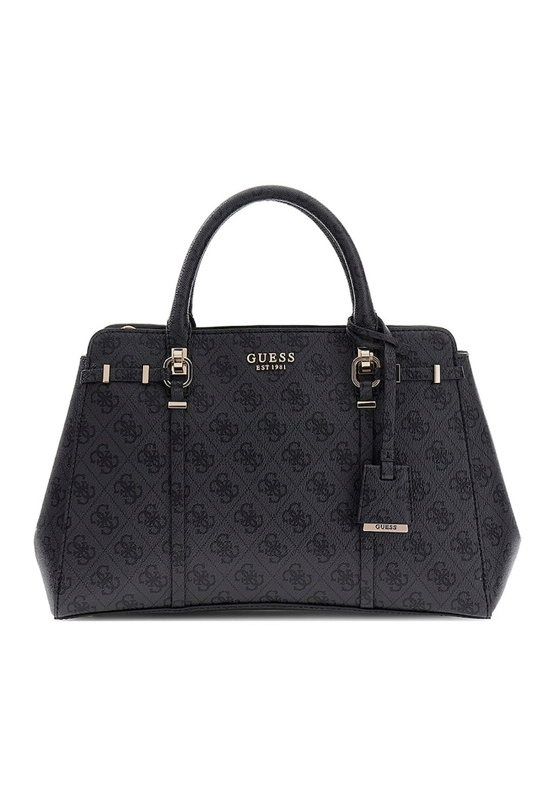 Geanta de piele ecologica cu bareta de umar si model monograma Leona - Gri antracit